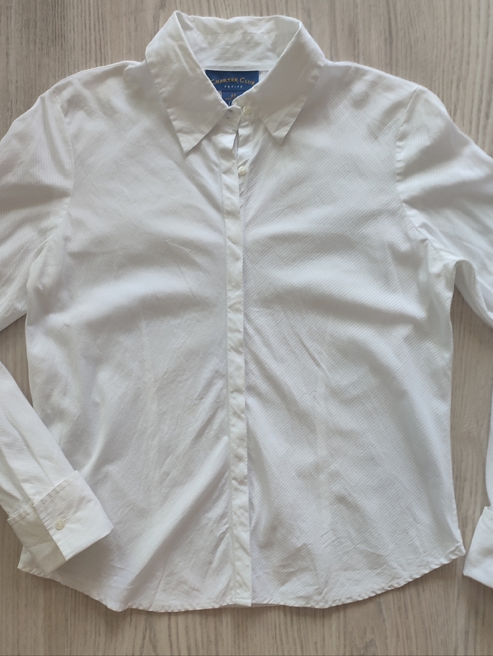 White 100% Cotton Button Down Long Sleeve Shirt 8Petite